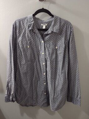 Old Navy XL Gray with Polka Dots Button Up Women's Shirt